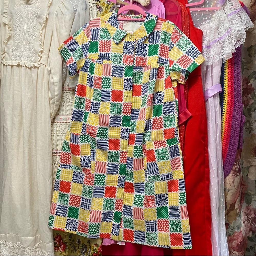 VINTAGE Gay Apparel Patchwork House Coat Dress